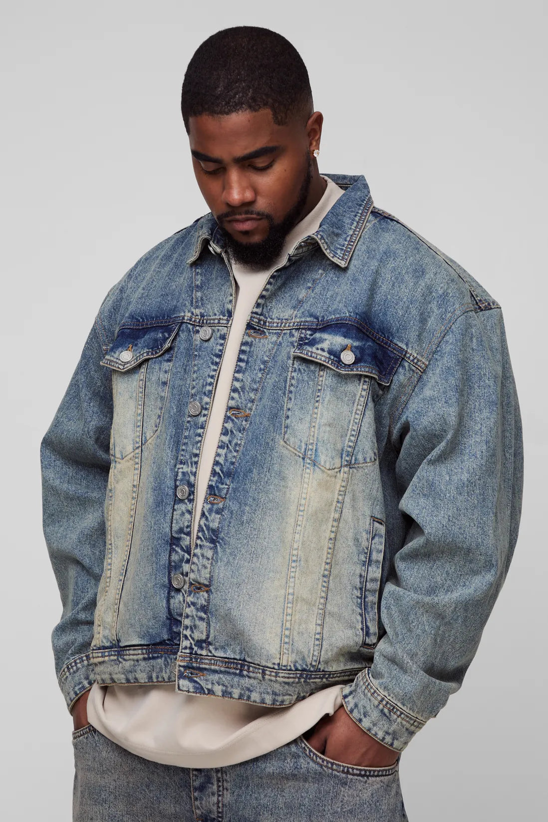 Plus Stonewash Boxy Oversized Denim Jacket
