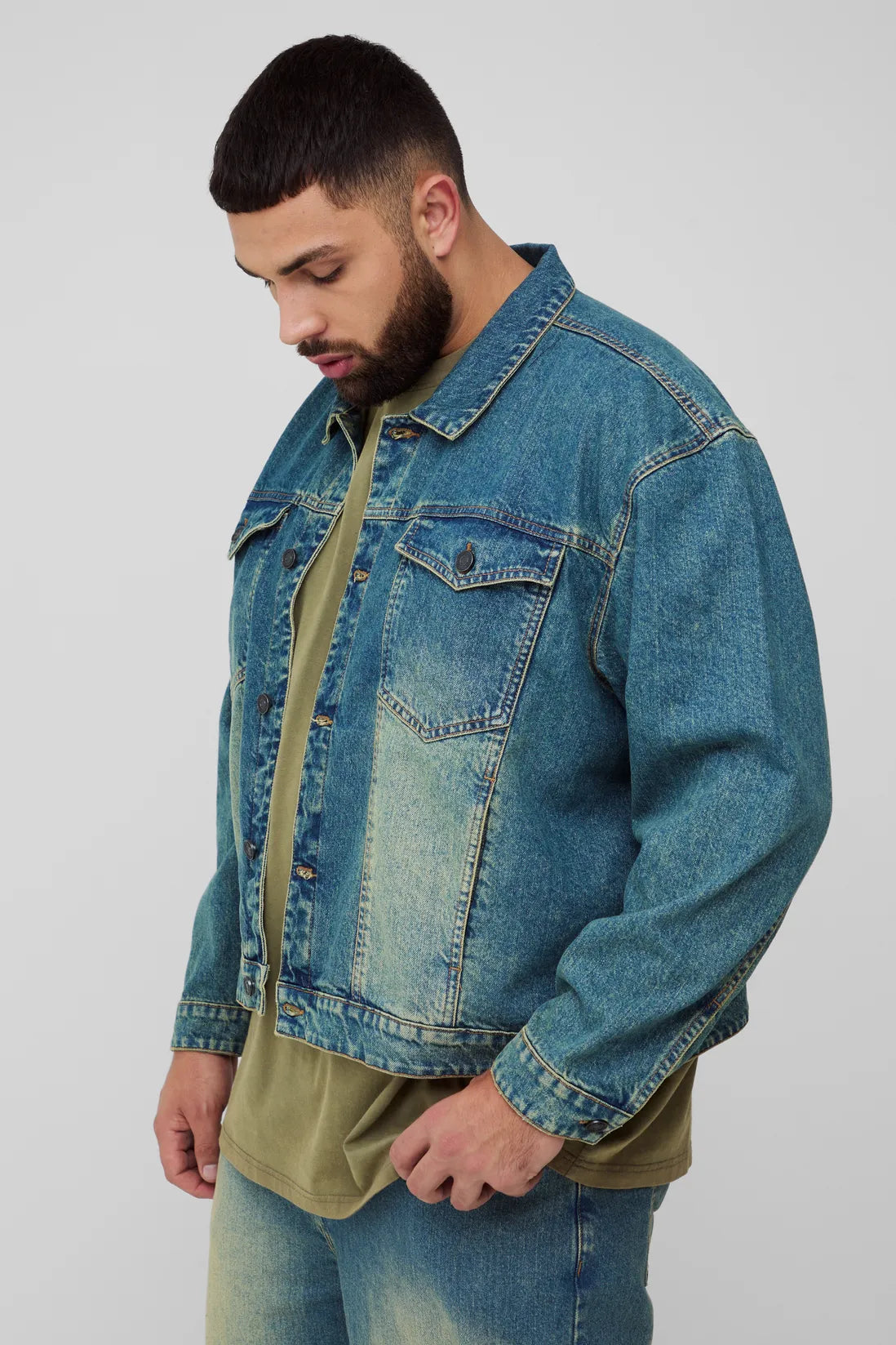 Plus Tinted Ripped Boxy Oversized Denim Jacket