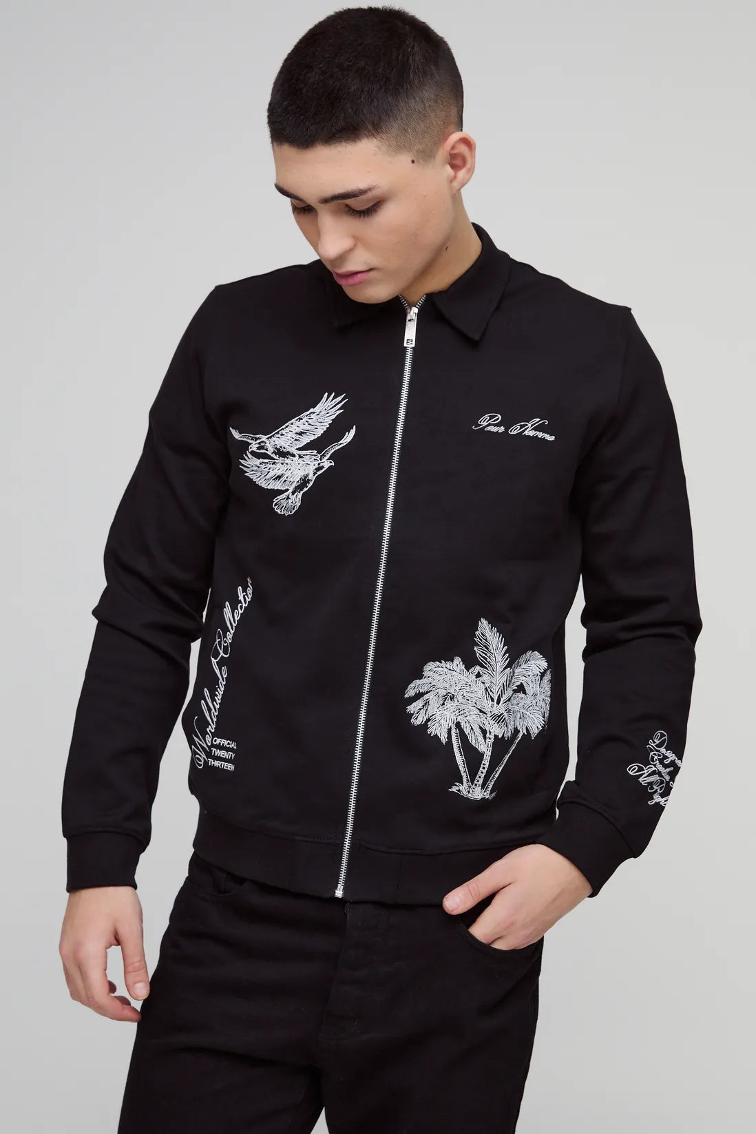 Regular Fit Smart Harrington Super Heavyweight Embroidered Bomber Jacket