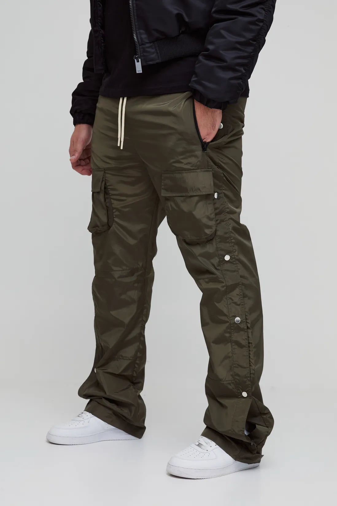 Plus Elasticated Waist Slim Flare Stacked Cargo Trousers