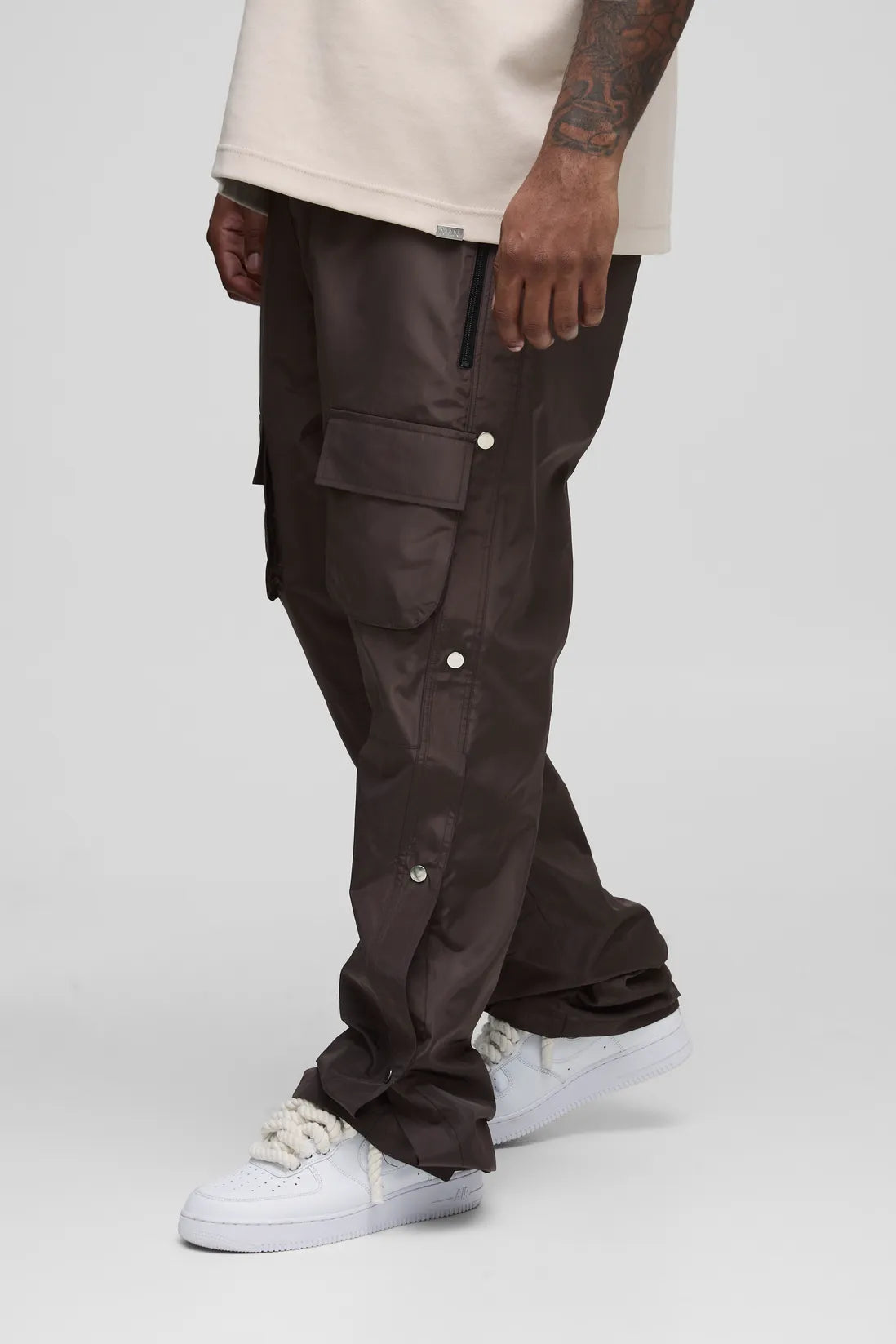 Plus Elasticated Waist Slim Flare Stacked Cargo Trousers