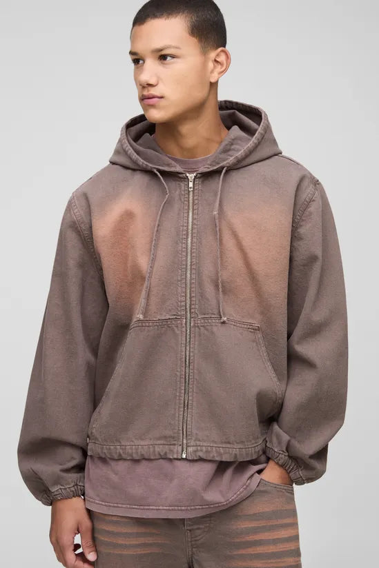 Loose Washed Brown Denim Hoodie