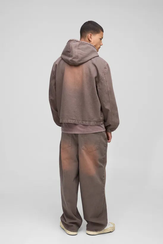 Loose Washed Brown Denim Hoodie