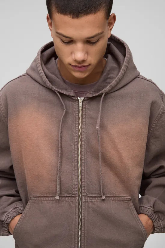 Loose Washed Brown Denim Hoodie