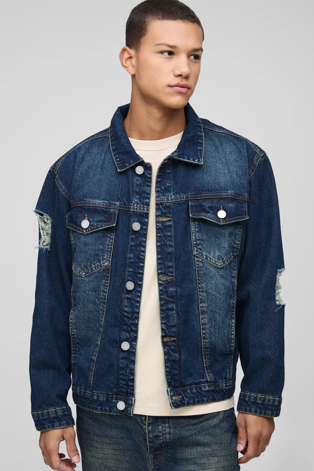 Regular Washed Ripped Denim Jacket