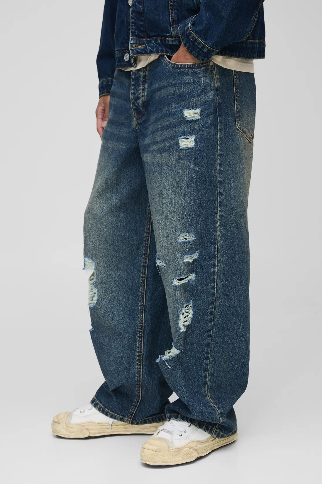 Super Baggy All Over Ripped Washed Jeans