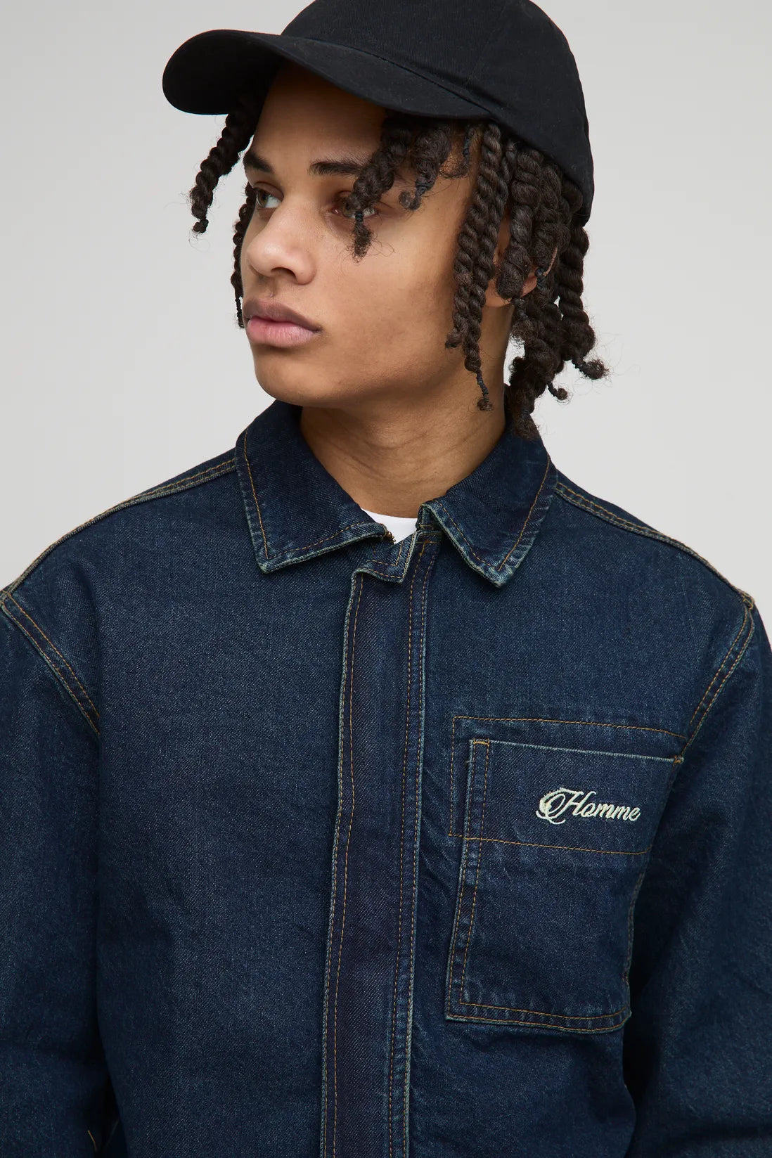 Relaxed Fit Concealed Placket Embroidered Denim Jacket