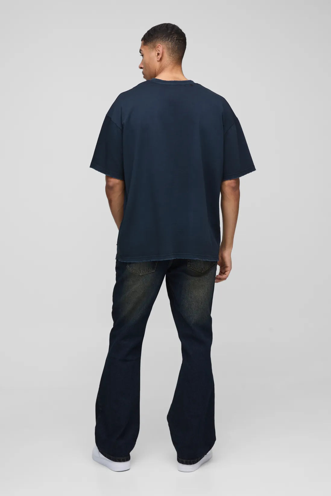 Relaxed Rigid Flare Washed Panelled Denim Jeans