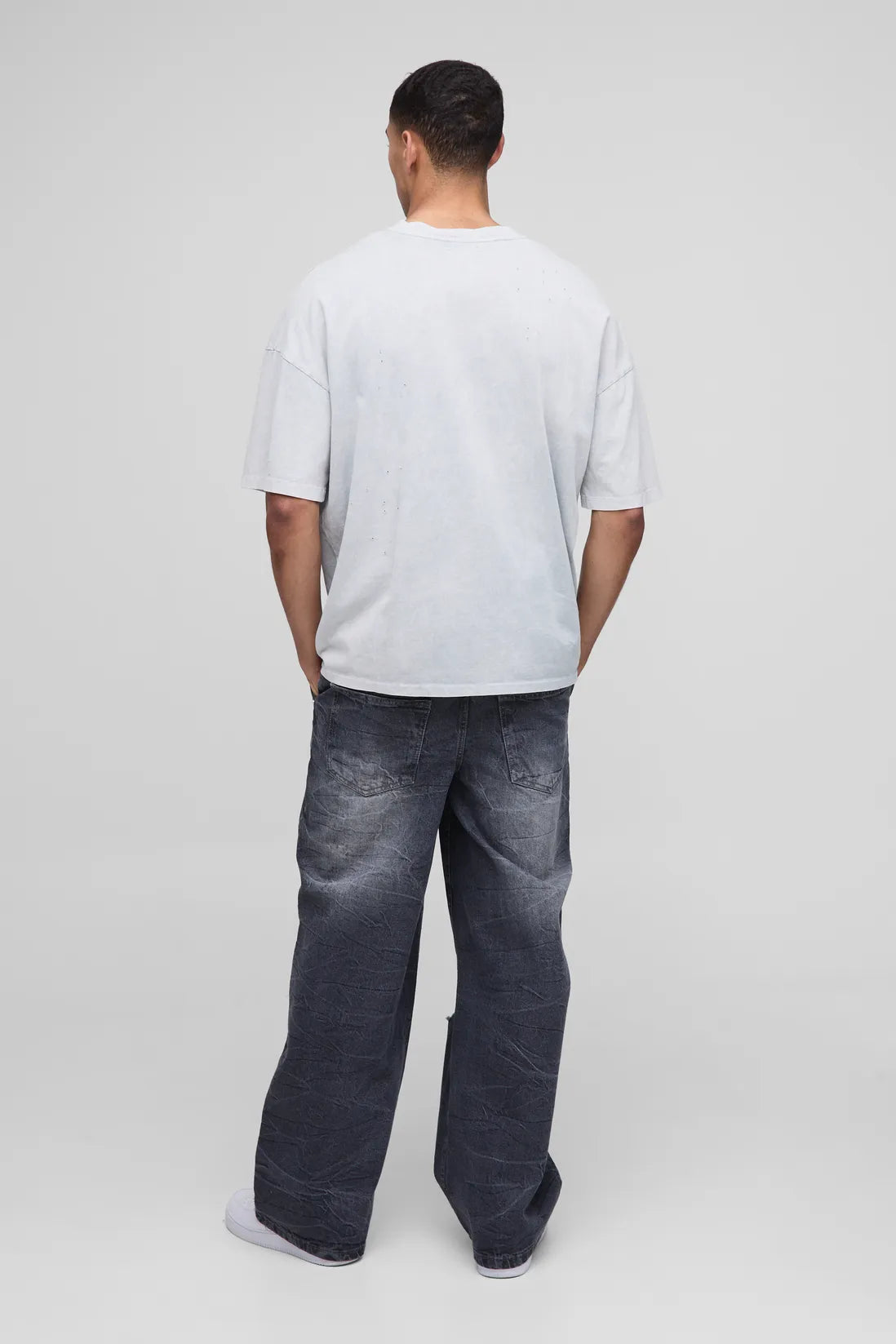 Baggy Rigid Boxer Waistband Ripped Crinkle Washed Denim Jeans