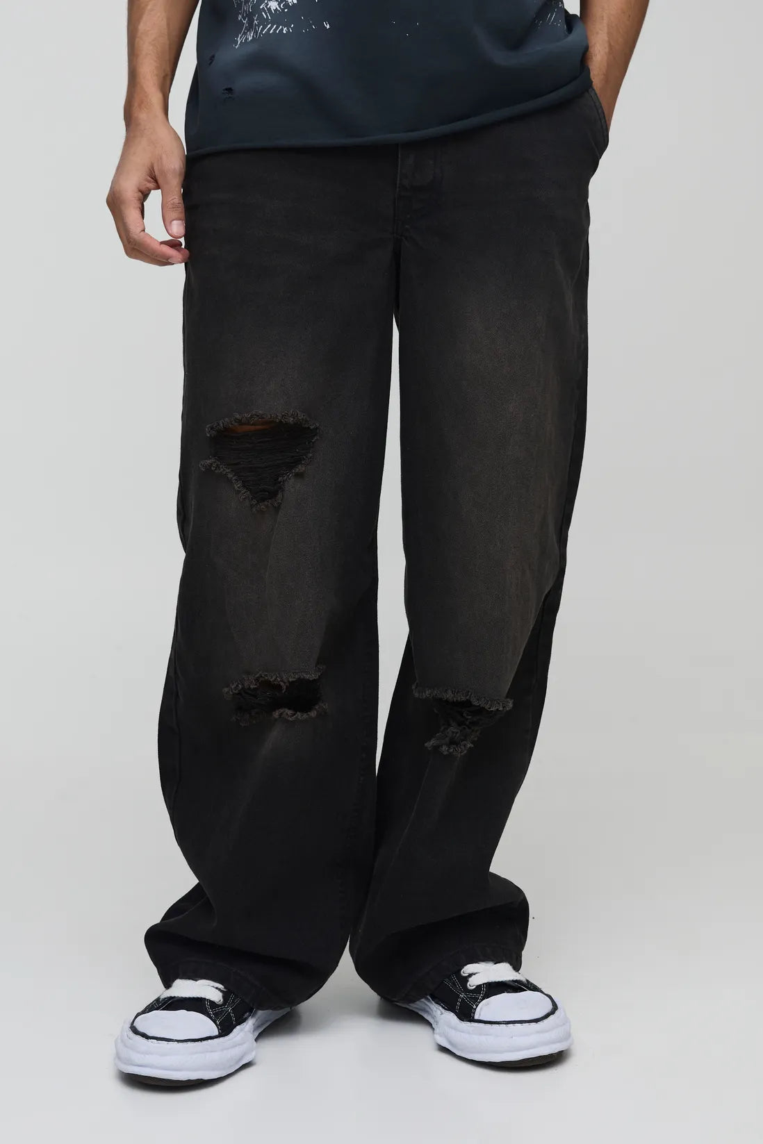 Baggy Rigid Boxer Waistband Ripped Denim Jeans