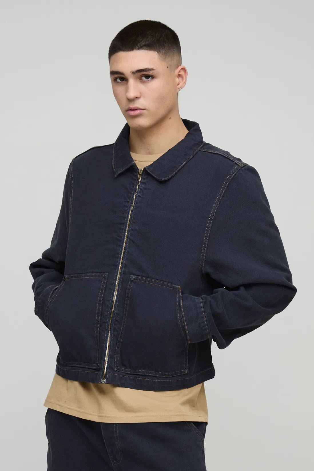 Carpenter Contrast Stitch Denim Harrington Jacket