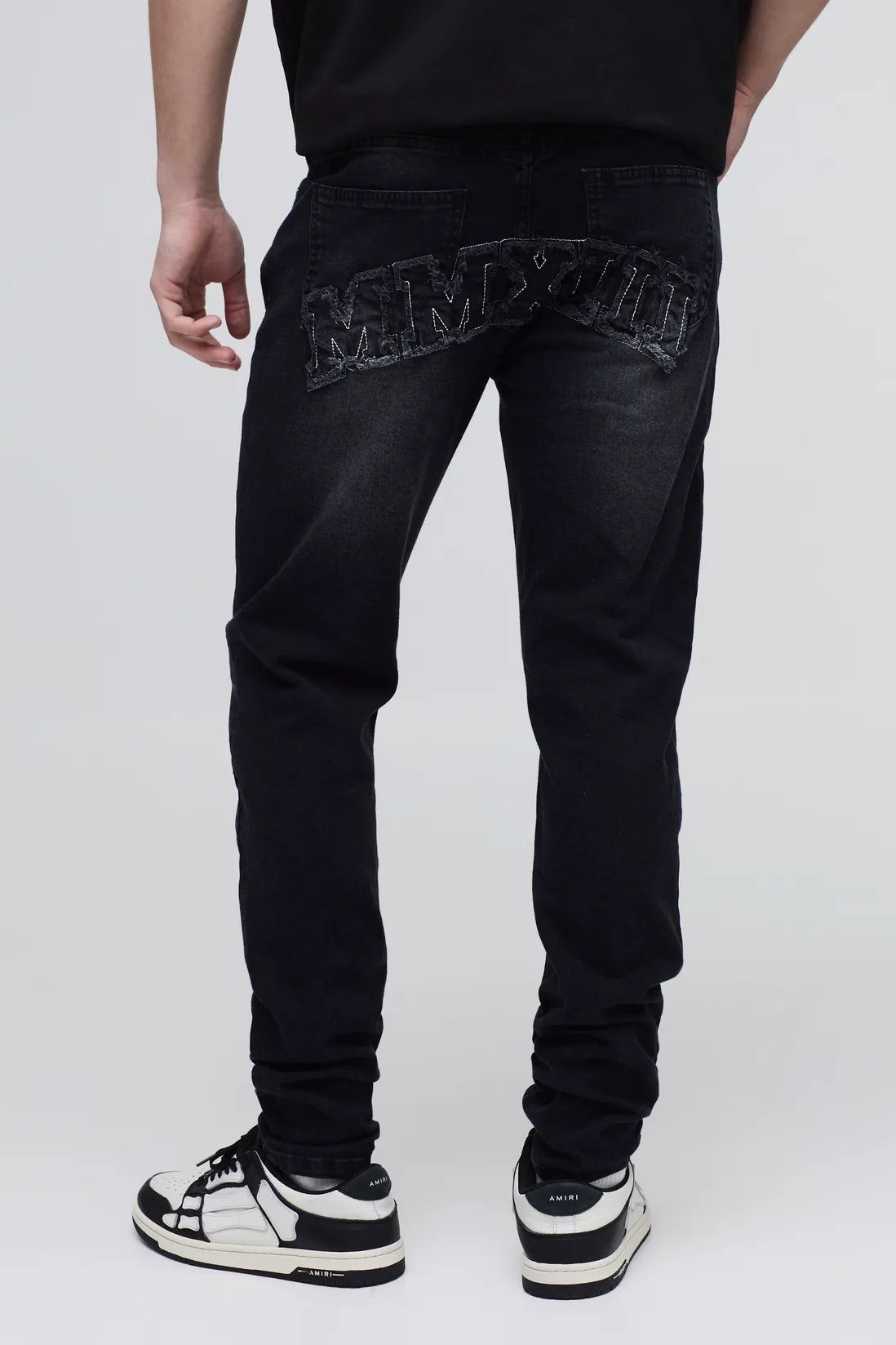 Skinny Stretch Acid Wash Applique Denim Jeans