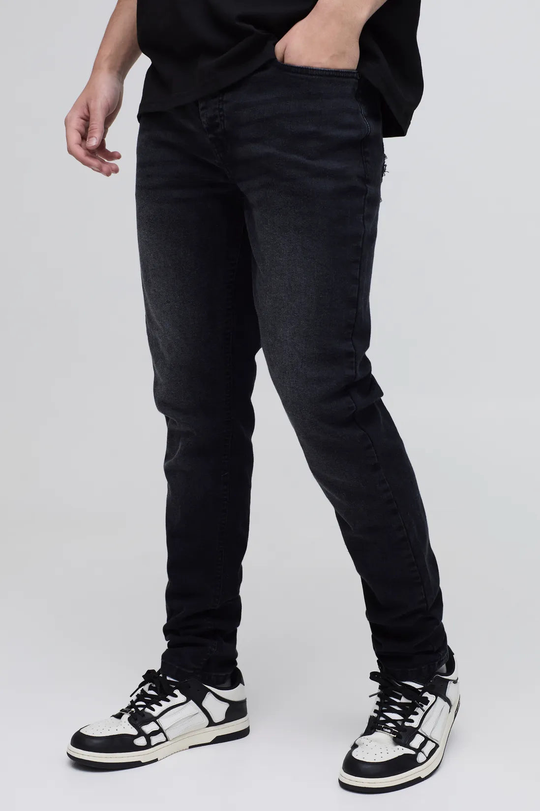 Skinny Stretch Acid Wash Applique Denim Jeans