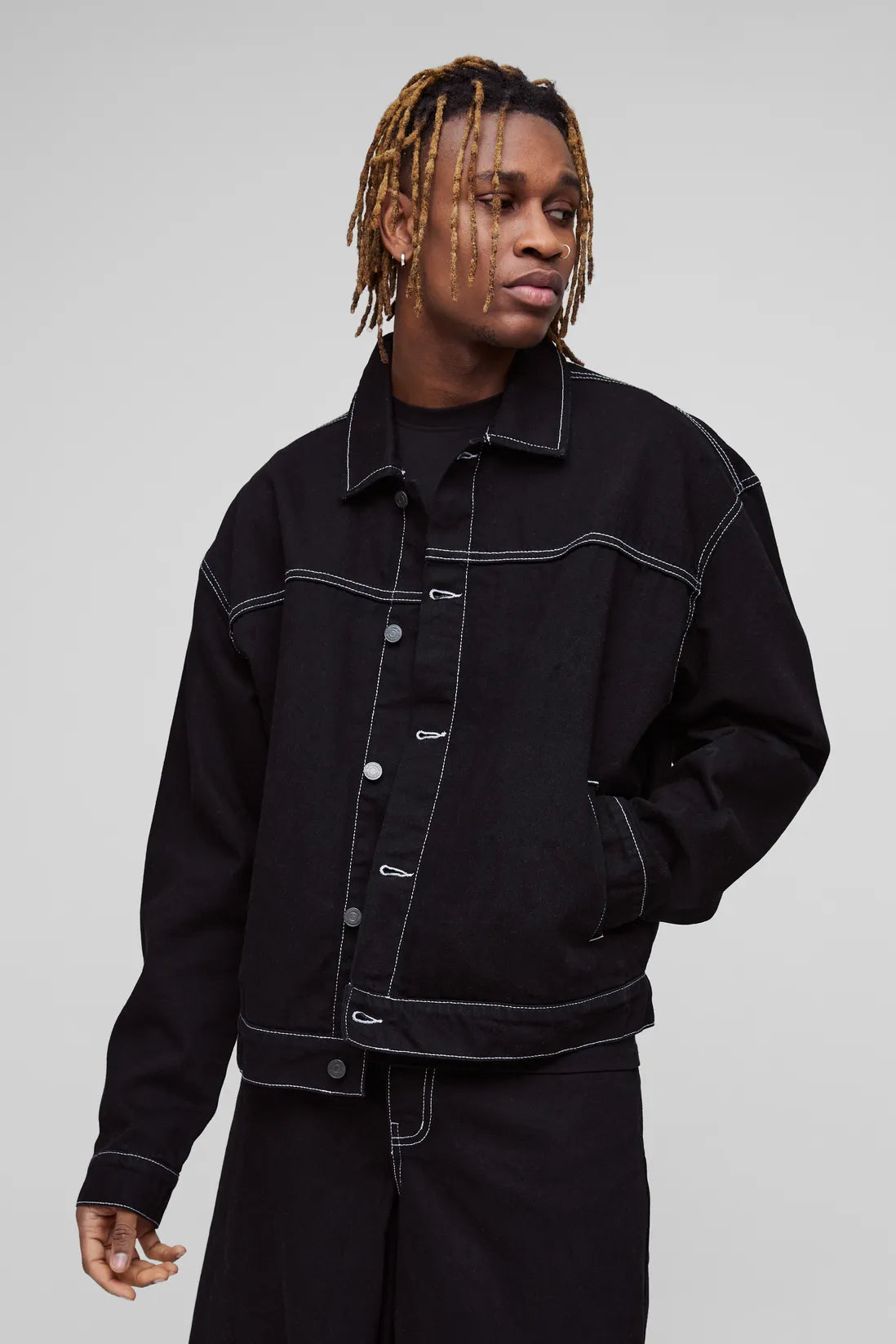 Tall Boxy Oversized Contrast Stitch Denim Jacket