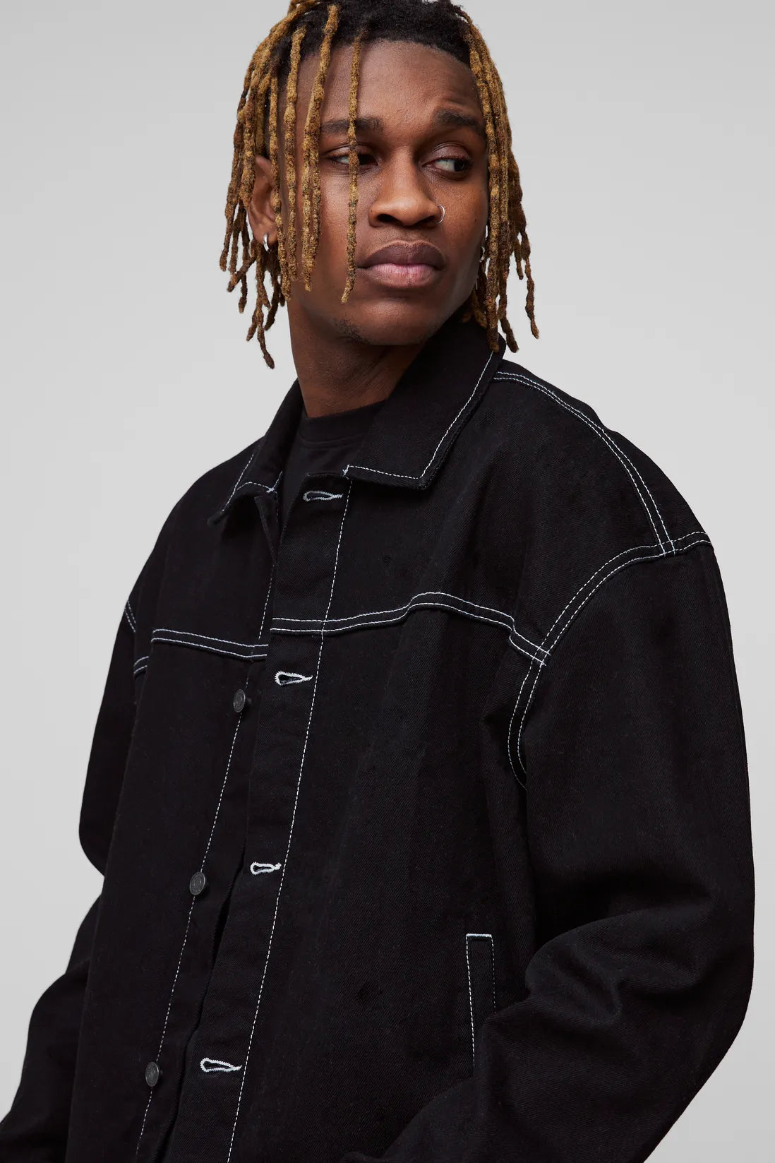 Tall Boxy Oversized Contrast Stitch Denim Jacket
