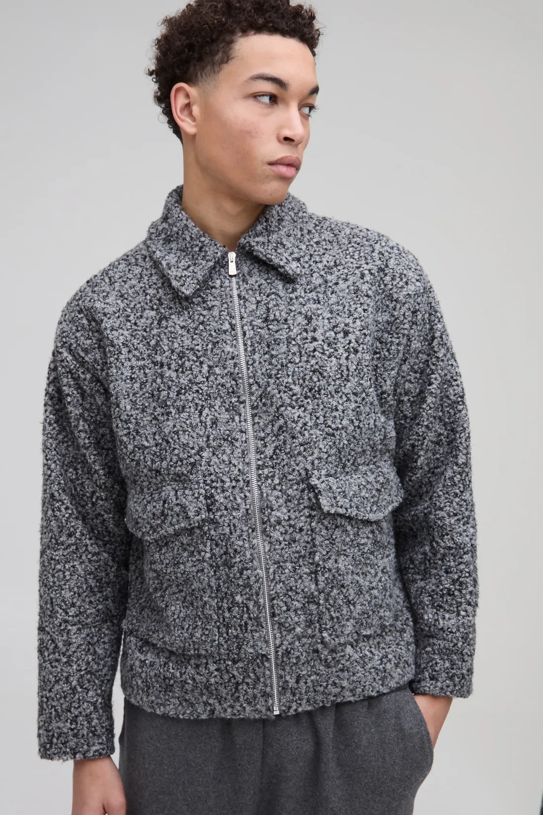 Oversized Boxy Boucle Harrington Jacket