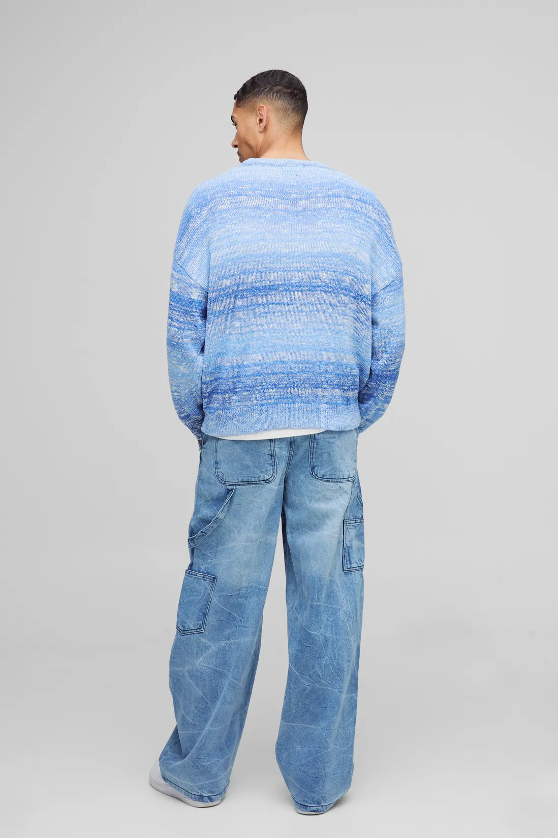Baggy Rigid Carpenter Crinkle Denim Jeans In Antique Blue