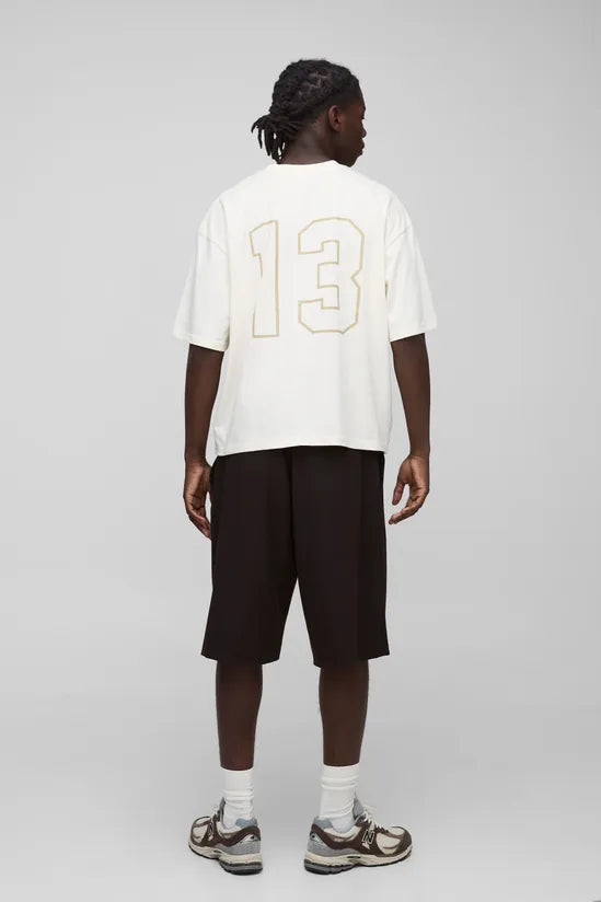 Oversized Boxy Embroidered Distressed 13 T-Shirt