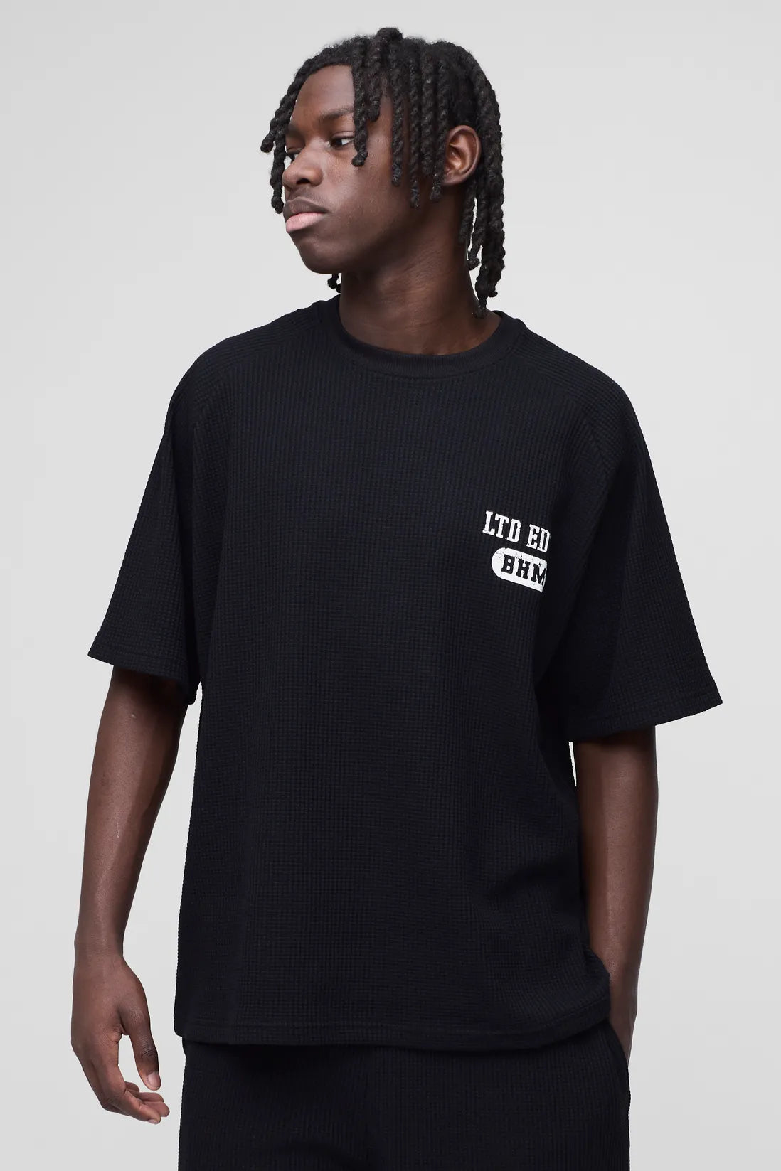 Oversized Raglan Waffle Print T-Shirt