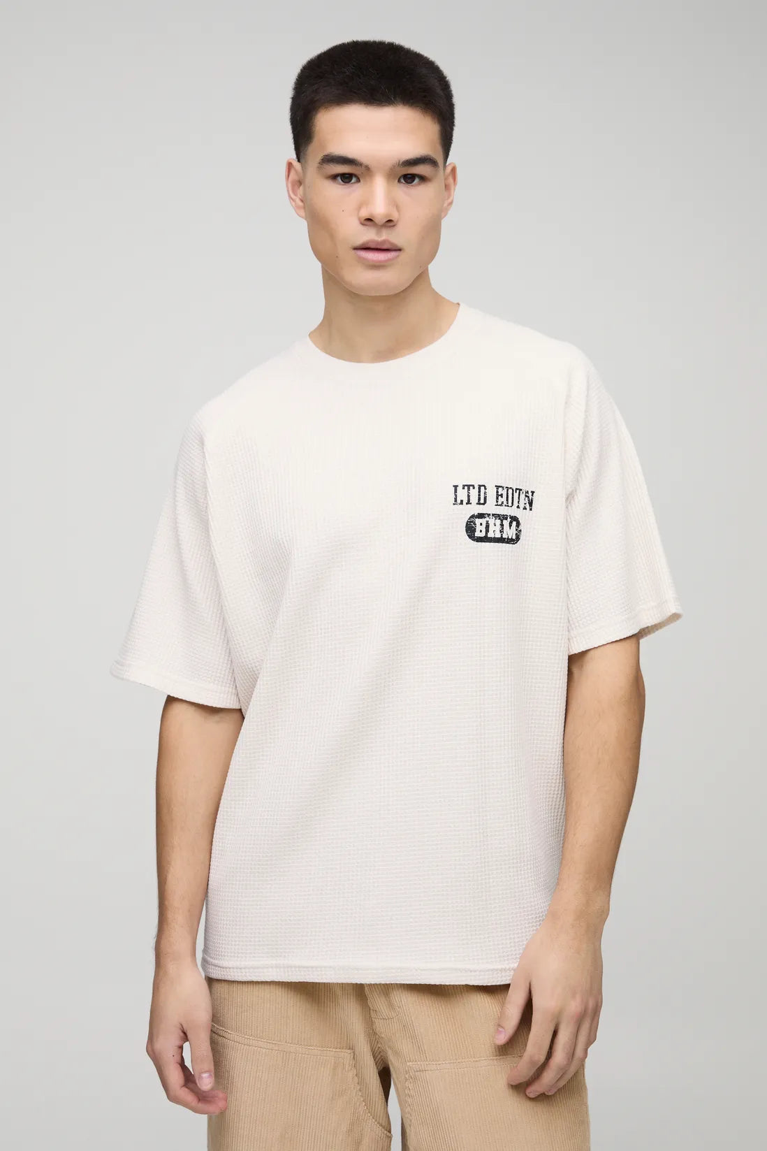 Oversized Raglan Waffle Print T-Shirt