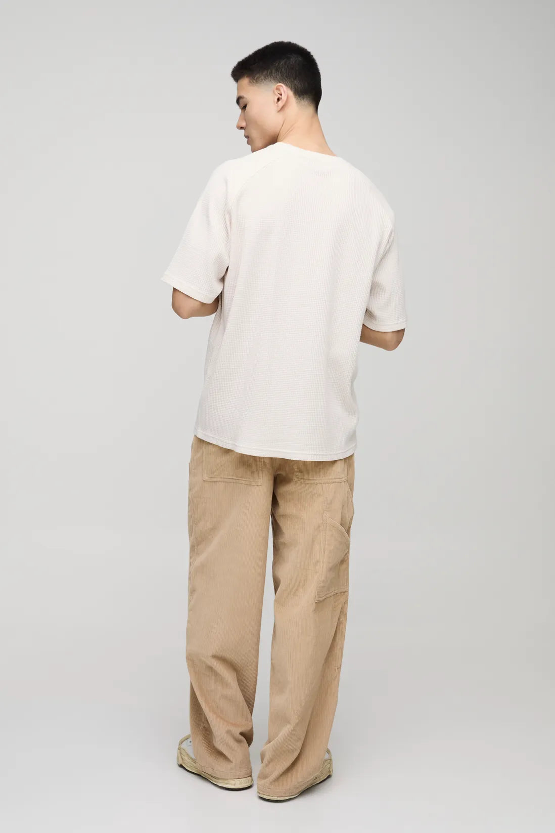 Oversized Raglan Waffle Print T-Shirt