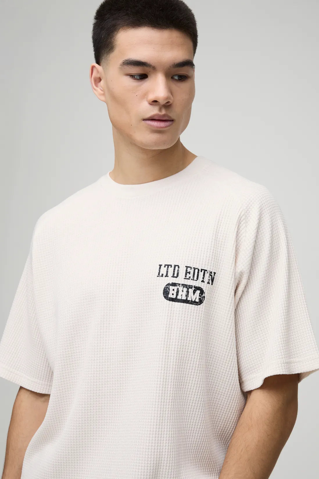 Oversized Raglan Waffle Print T-Shirt
