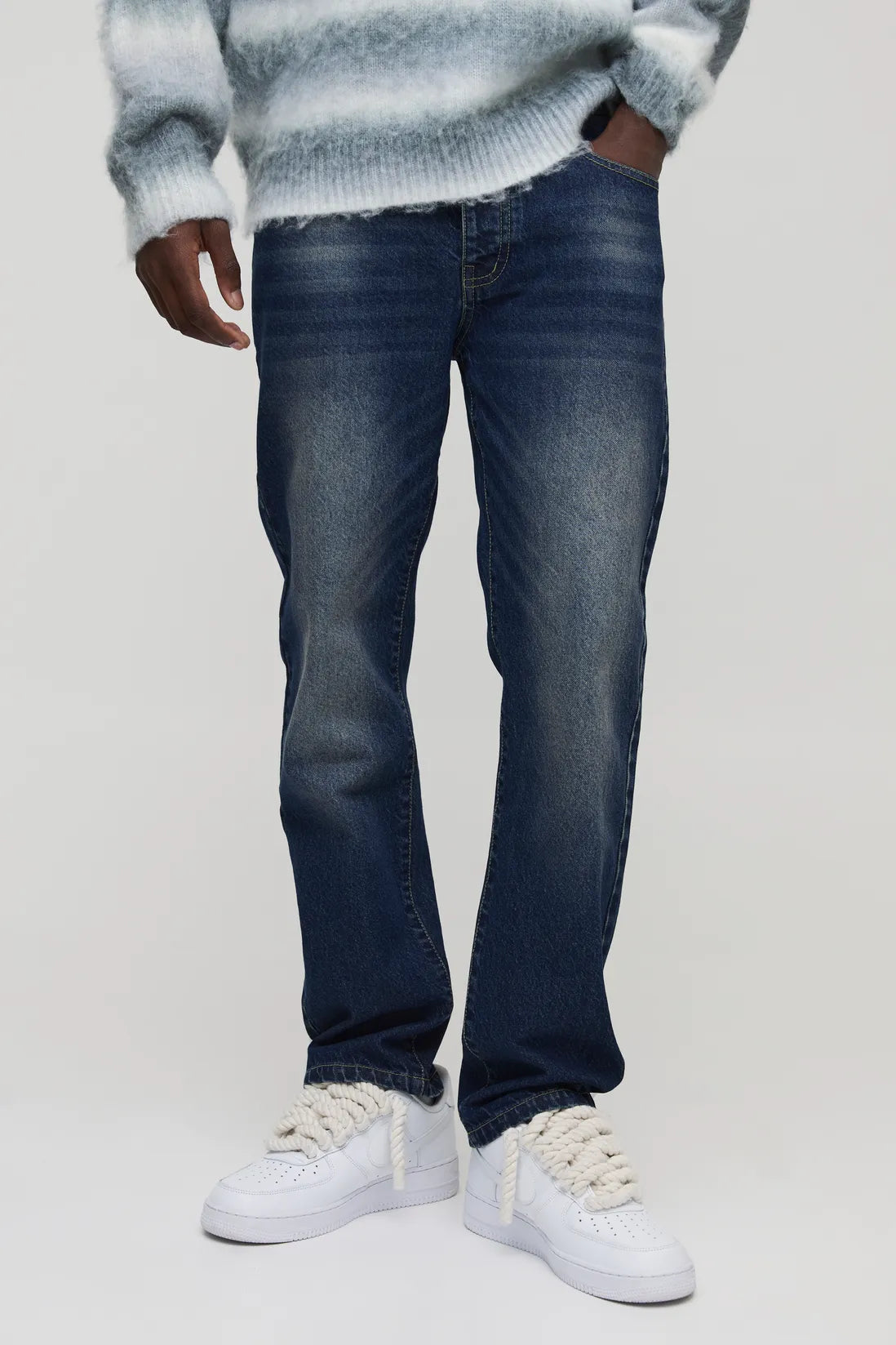 Straight Leg Extreme Washed Woven Tab Jeans