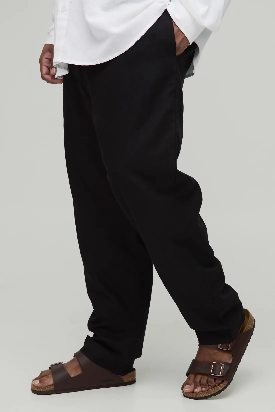 Plus Linen Blend Tailored Tapered Trousers
