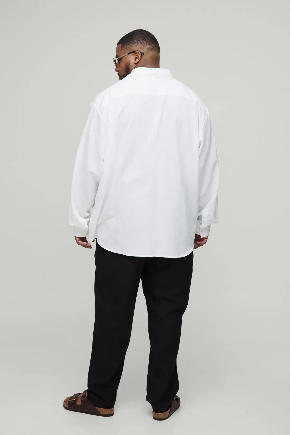 Plus Linen Blend Tailored Tapered Trousers
