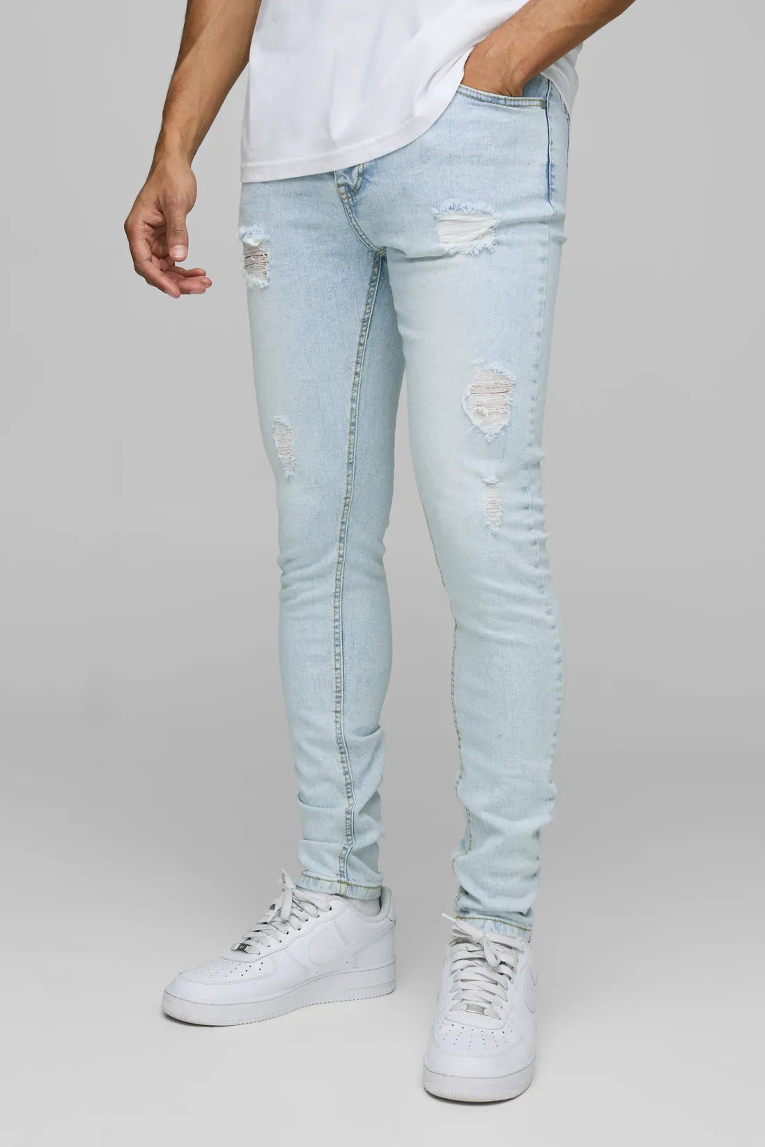 Skinny Washed Ice Blue Ripped Jeans