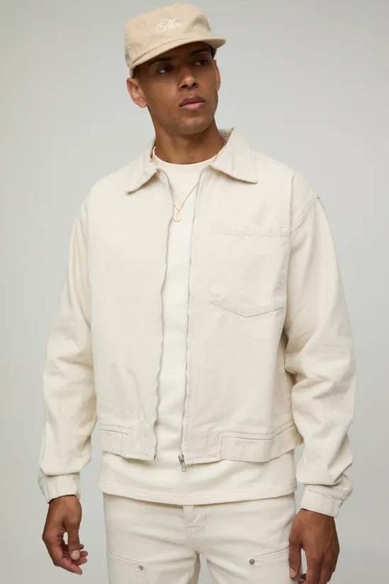 Relaxed Herringbone Twill Harrington Jacket