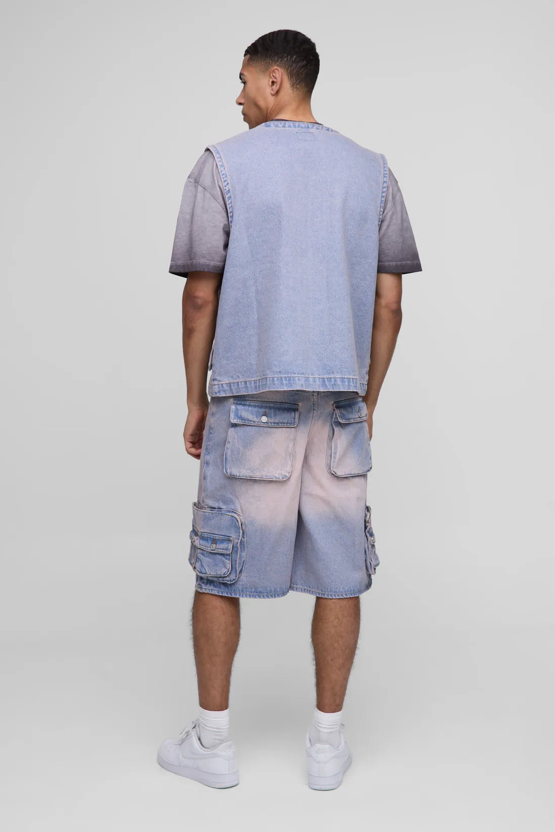Boxy Utility Pink Washed Denim Vest