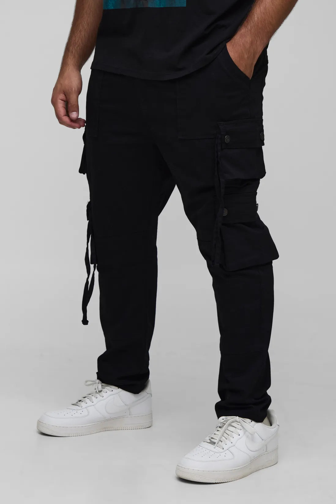 Plus Fixed Waist Multi Cargo Strap Detail Skinny Cargo Trousers