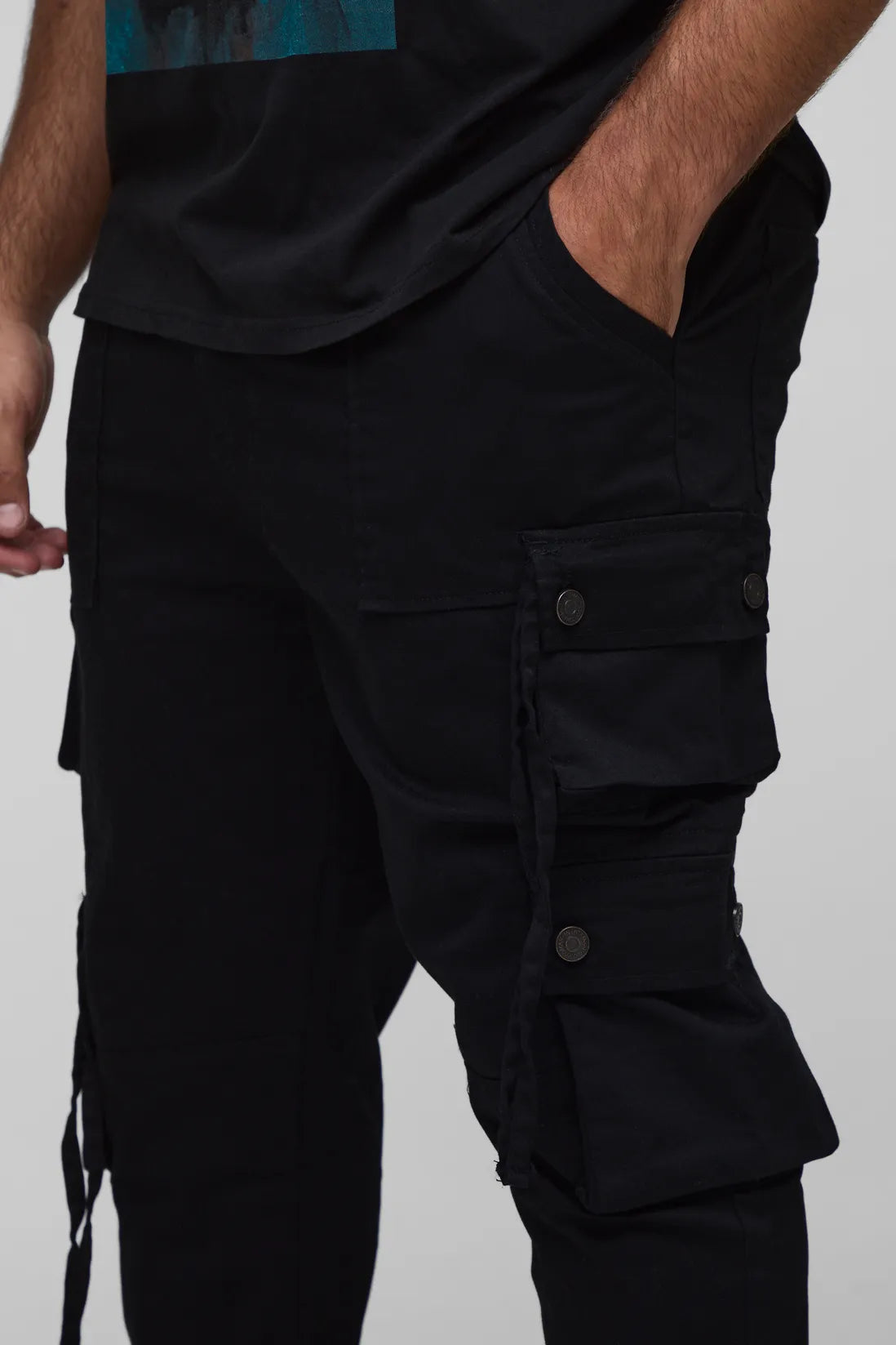 Plus Fixed Waist Multi Cargo Strap Detail Skinny Cargo Trousers