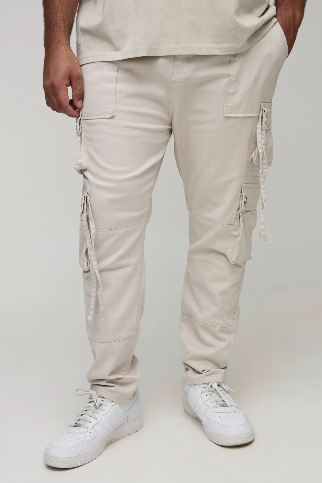 Plus Fixed Waist Multi Cargo Strap Detail Skinny Cargo Trousers