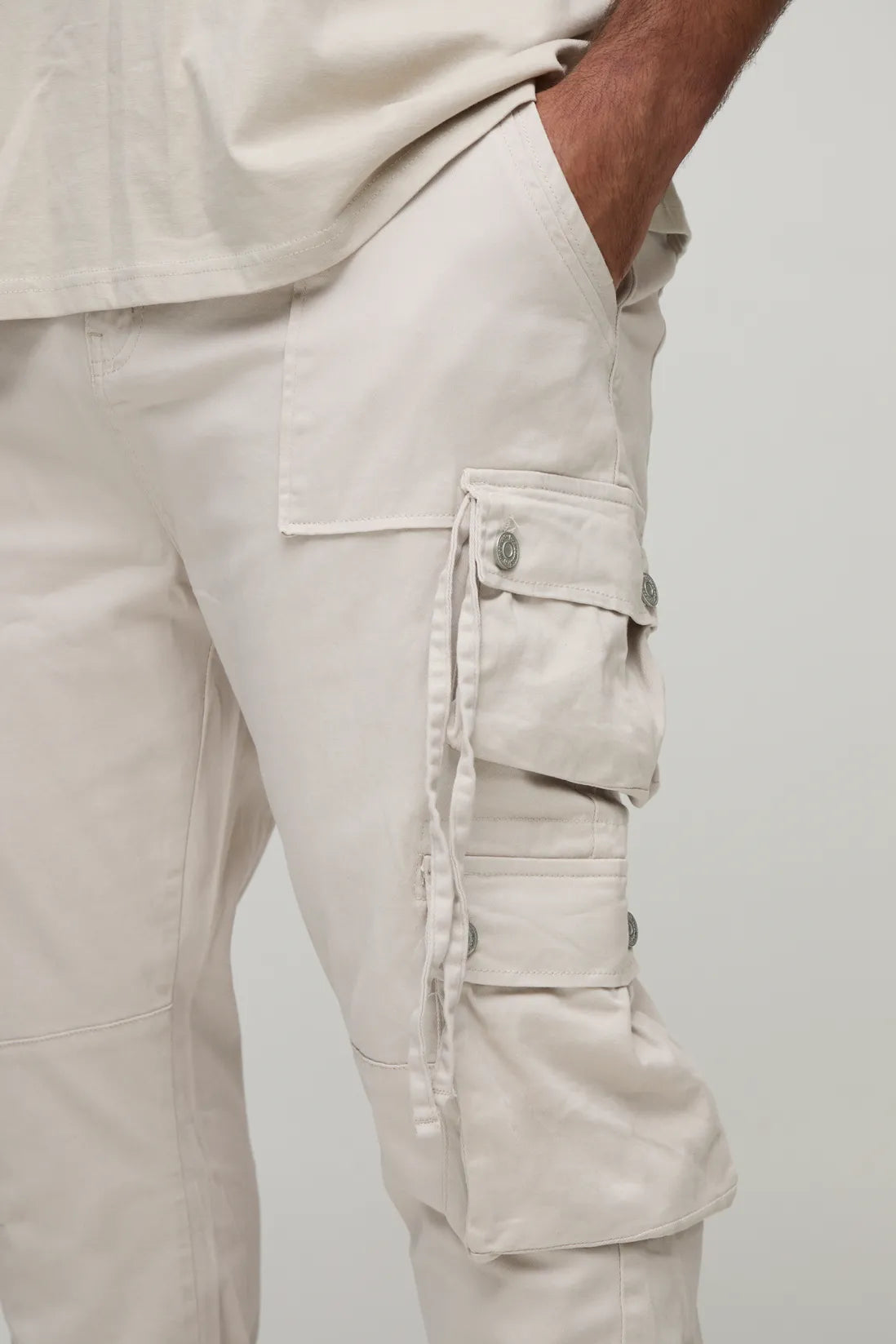 Plus Fixed Waist Multi Cargo Strap Detail Skinny Cargo Trousers