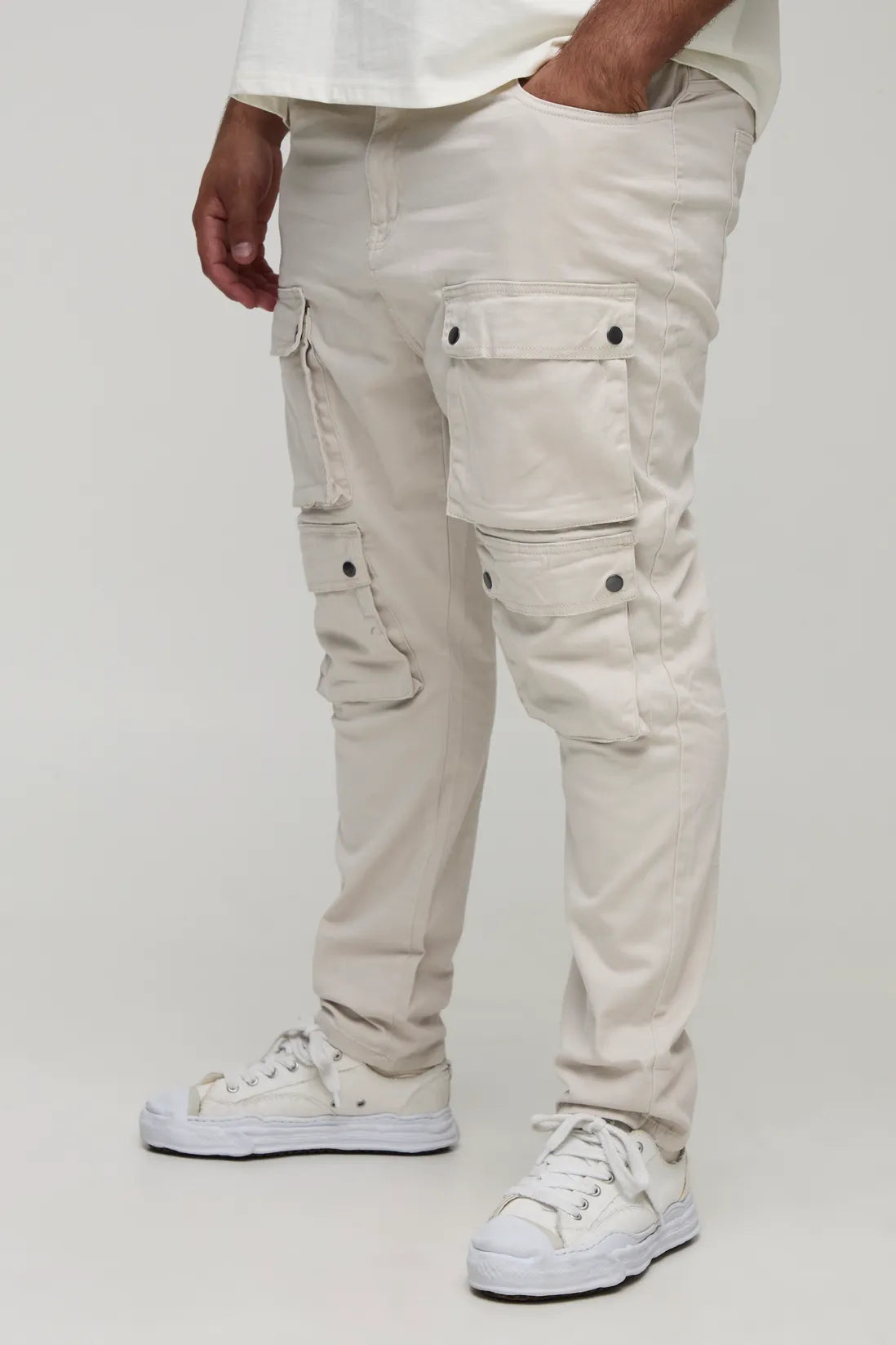 Plus Fixed Waist Multi Cargo Skinny Cargo Trousers