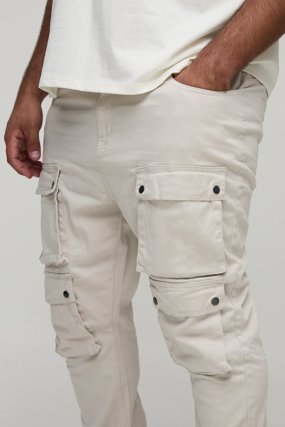 Plus Fixed Waist Multi Cargo Skinny Cargo Trousers