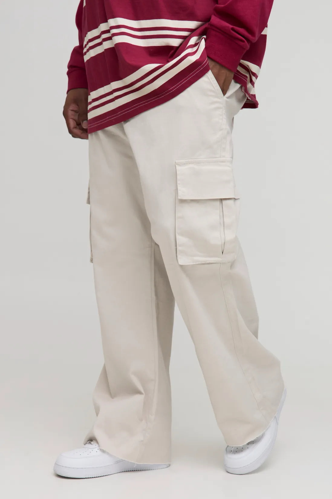 Plus Fixed Waist Cargo Flared Trousers