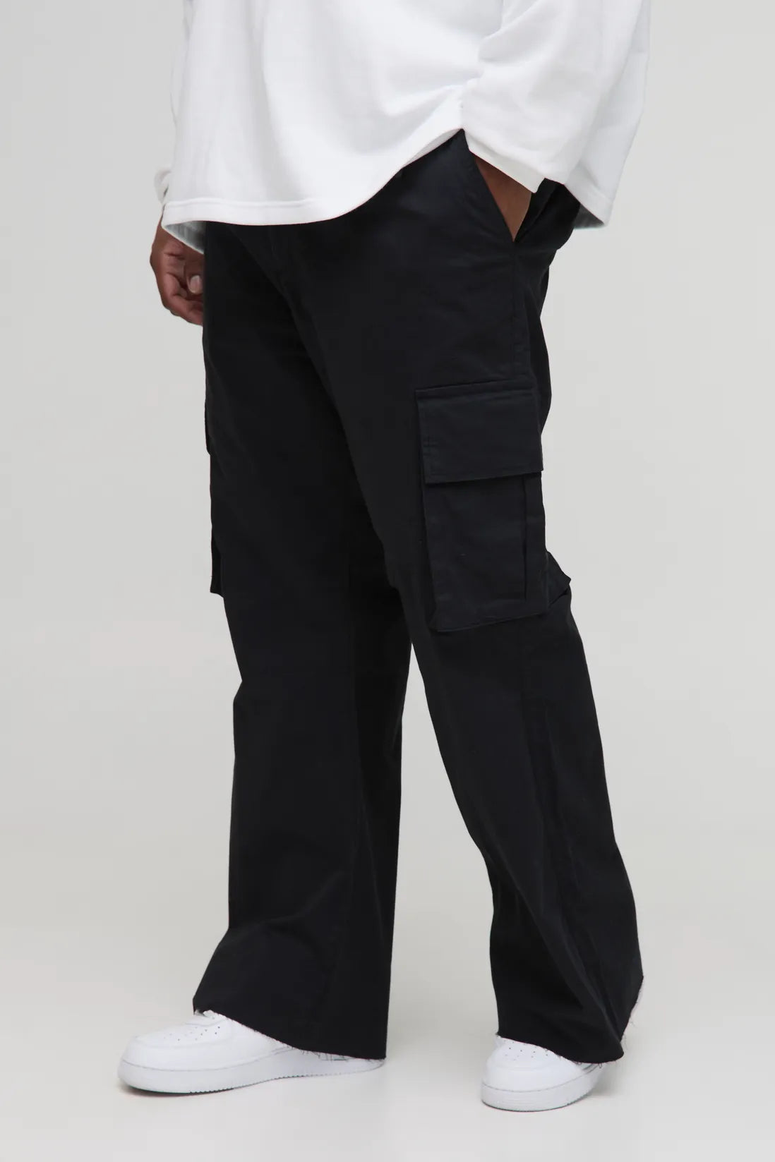 Plus Fixed Waist Cargo Flared Trousers