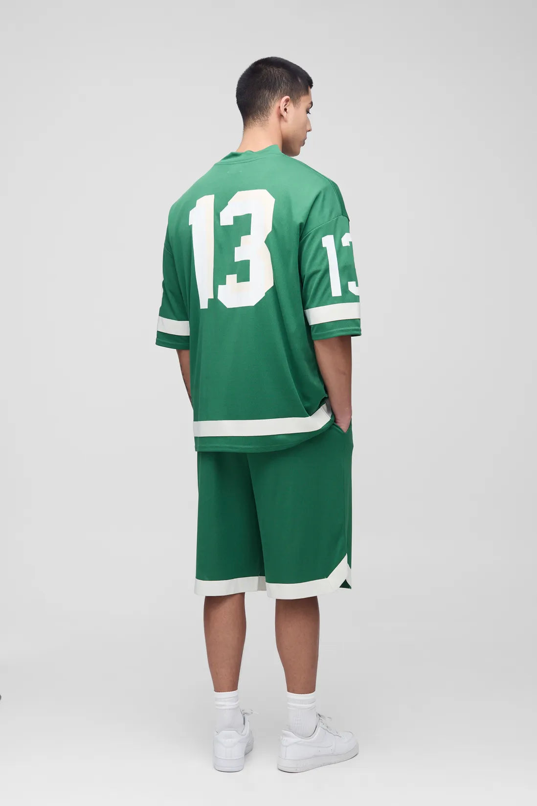 Tall Oversized Varsity V-Neck Mesh T-Shirt