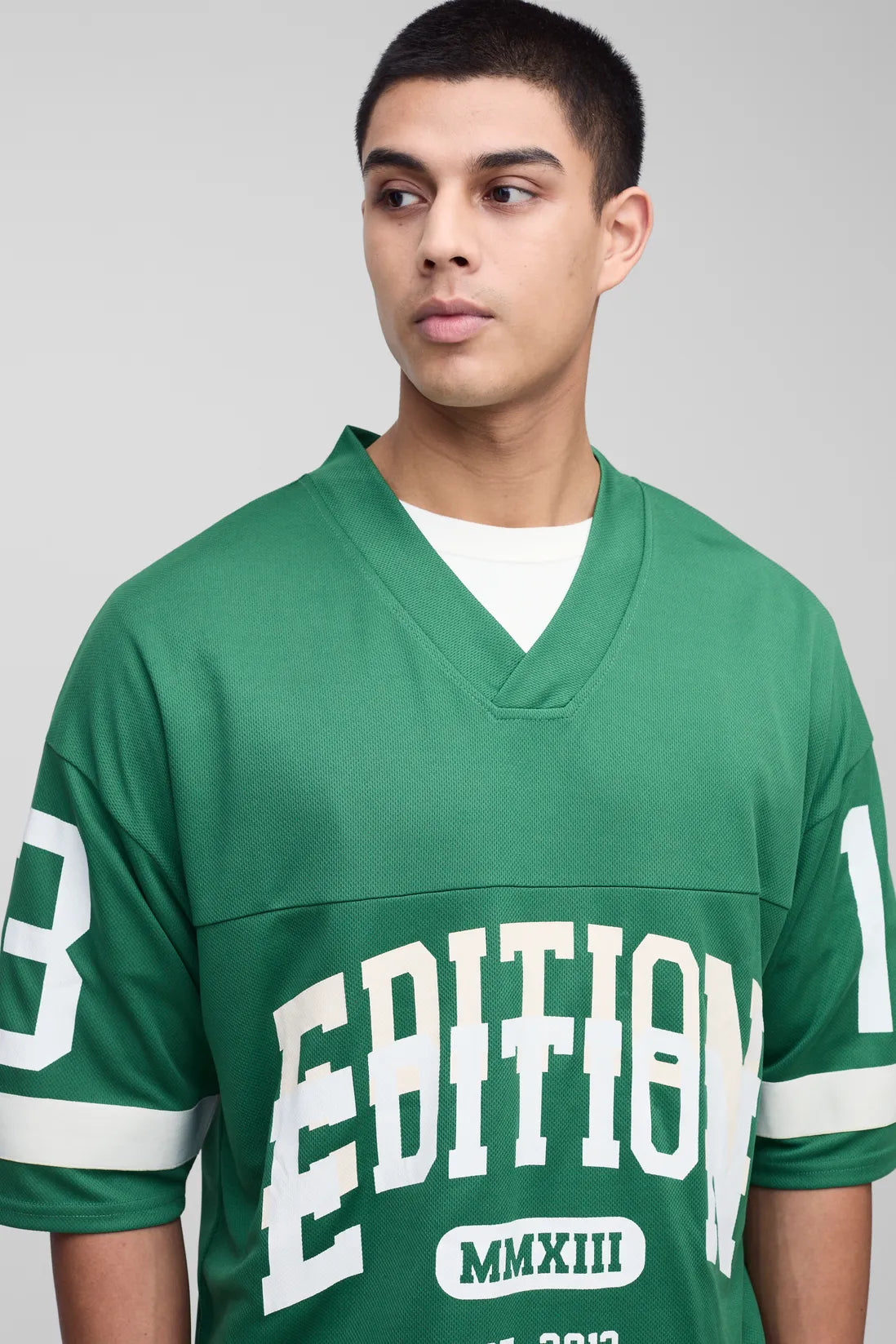 Tall Oversized Varsity V-Neck Mesh T-Shirt