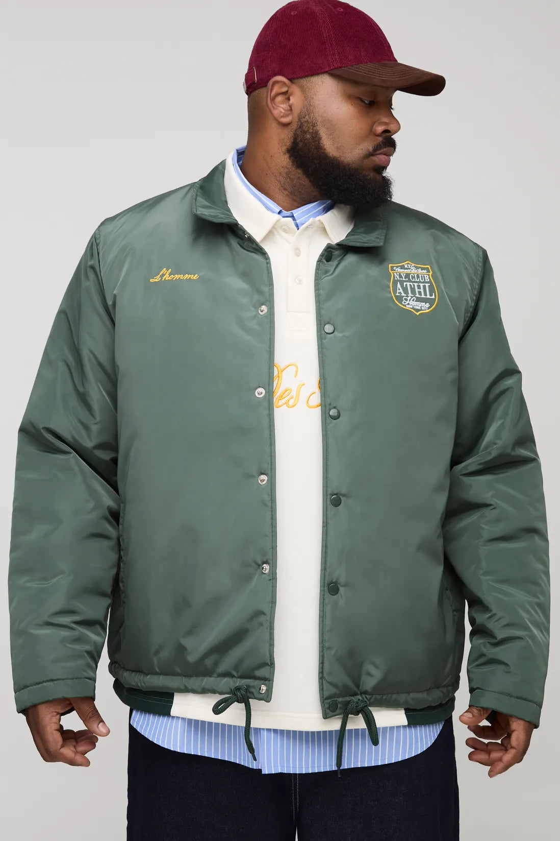 Plus Oversized Padded Nylon Varsity Coach Jacket