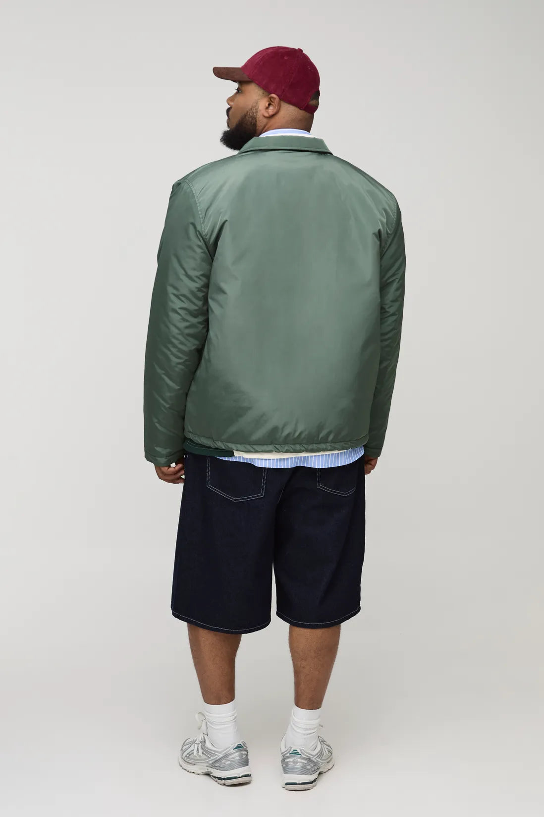 Plus Oversized Padded Nylon Varsity Coach Jacket