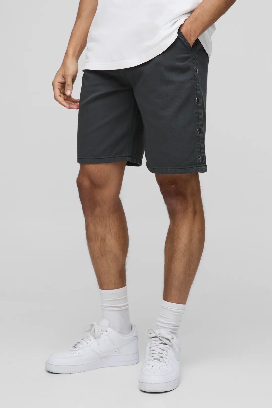 Relaxed Fit Overdyed Twill Popper Hem Shorts