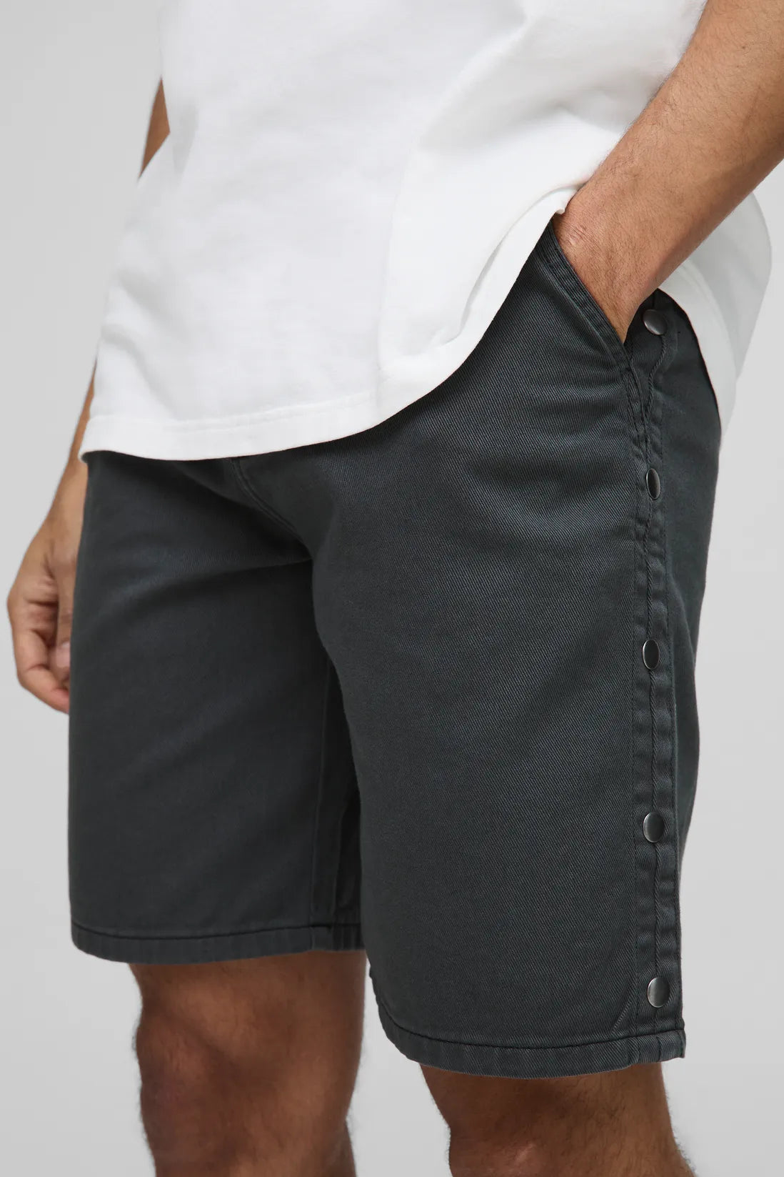 Relaxed Fit Overdyed Twill Popper Hem Shorts