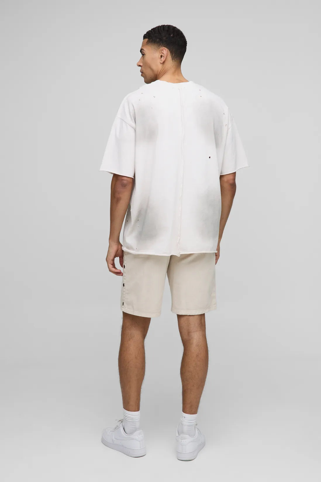 Relaxed Fit Overdyed Twill Popper Hem Shorts
