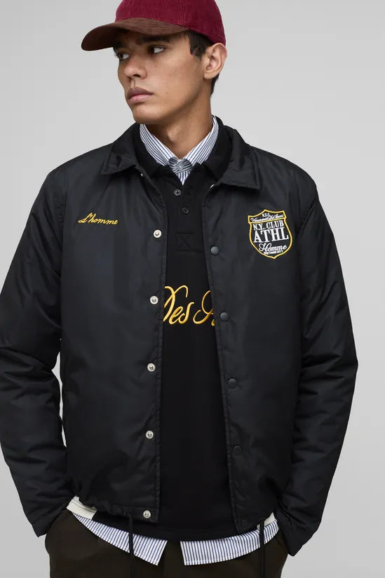 Regular Fit Padded Nylon Varsity Coach Jacket