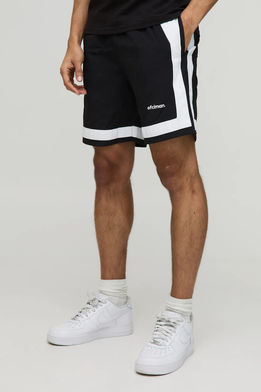 Elasticated Waist Relaxed Crinkle Nylon Colour Block Shorts