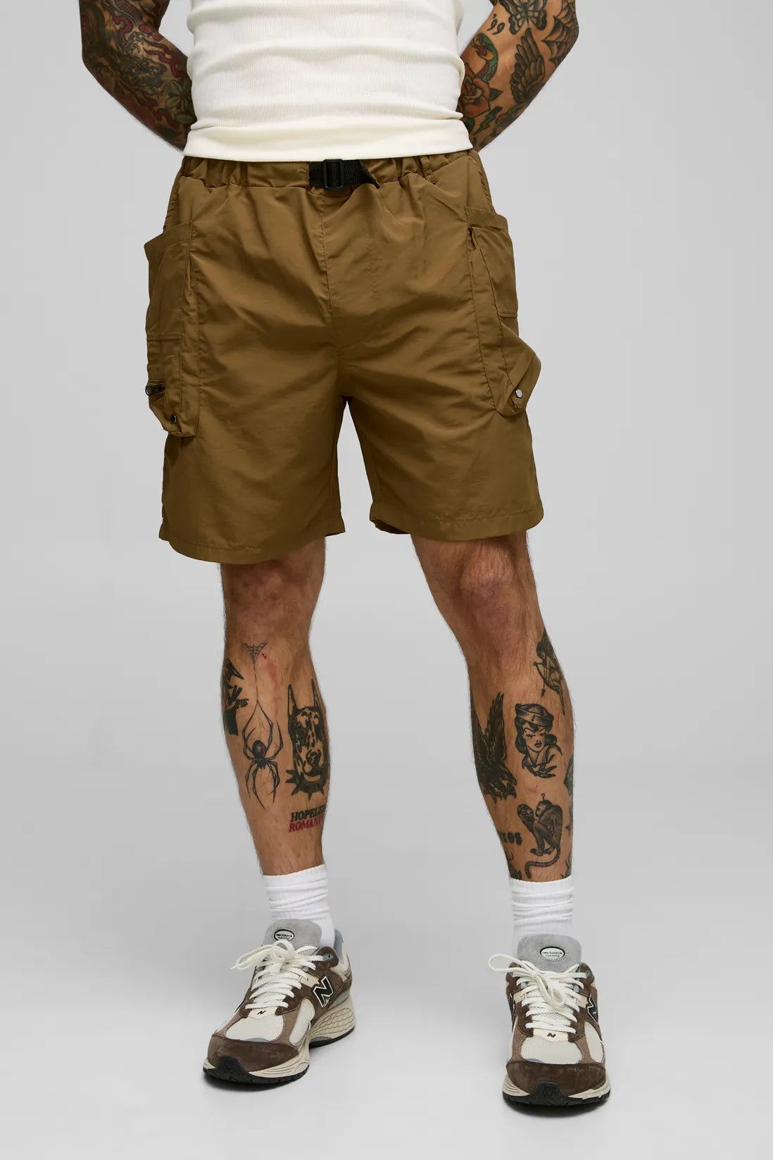 Elasticated Waist Relaxed Crinkle Nylon Cargo Shorts